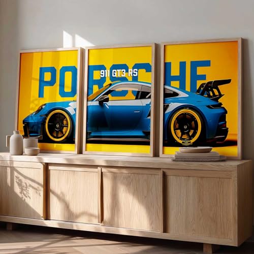 Image of walllane Big Porsche Cars Framed Posters Gift Items for Boys Room Wall Decoration Bedroom Living Room Office Studio Decor | Car Poster Frame for Wall Decor Set Of 3 Size (13x17 inch), Framed