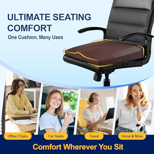 Image of kingphenix Car Seat Cushion - Memory Foam Pad for Driving Comfort - Boosts Height and Relieves Coccyx & Lower Back Pain - Car, Truck, Office Chair (Leather & 4D Mesh Brown)