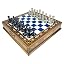 Blue Chess Board and Black&silver Chess Pieces