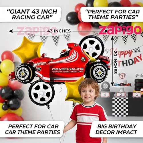 Image of Balloonistics Sports Car Racing Theme Happy Birthday Balloon Bouquet Pack Of 5