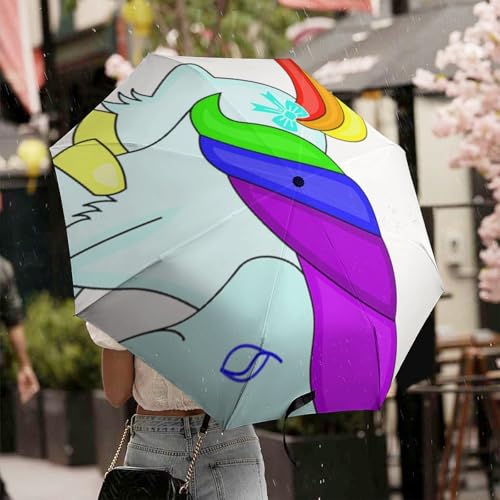 Parapluie coupe-vent et imperméable pliable motif licorne - 7