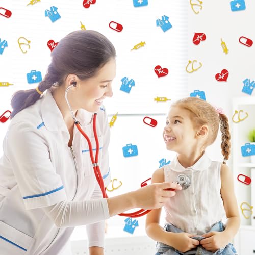 Image of Whaline 300 Pcs Nurse Table Confetti Yellow Red Blue Glitter Paper Confetti Table Centerpieces for Doctor Graduation Party Decoration