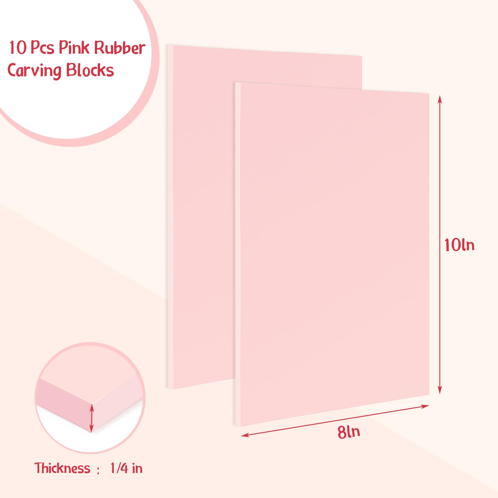 Gilprop 10 Pcs Pink Rubber Block 8 x10 x 0.25 Inch Linoleum Carving Block Stamp Making Kit Soft Rubber Carved Brick for Printmaking Stamp DIY Craft Project Printing