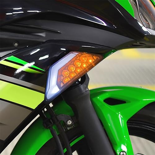 E-Mark LED Front Turn Signals Blinker Indicator Daytime Running Light For KAWASAKI Ninja ZX-6R ZX6R 2013-2024, ZX-25R ZX25R / ZX-4R ZX-4RR ZX4R ZX4RR 2022-2024 23040-0137, 23040-0138 (Smoke)