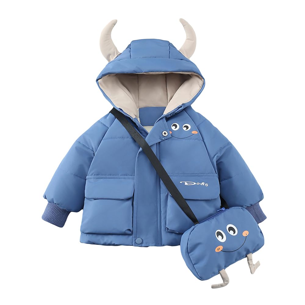 Hopscotch Boys Full Sleeves Blue Monster Horn Hood Puffer Jacket Hopscotch Boys Full Sleeves Blue Monster Horn Hood Puffer Jacket