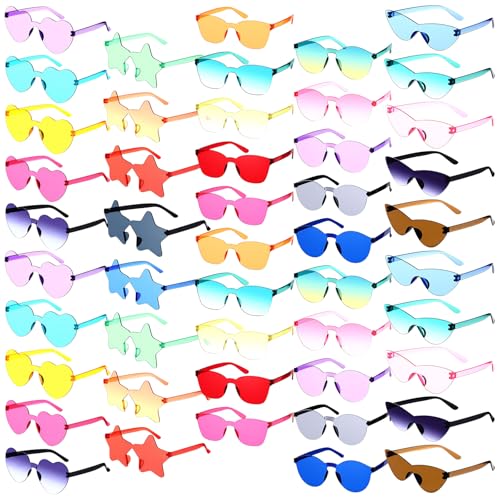 Chumia 51 Pack Fun Sunglasses Bulk Adult Party Favors Glasses Colorful Plastic Retro Sunglasses for Women Men Neon Party Candy Color Glasses, 5 Style, Mixed Colors