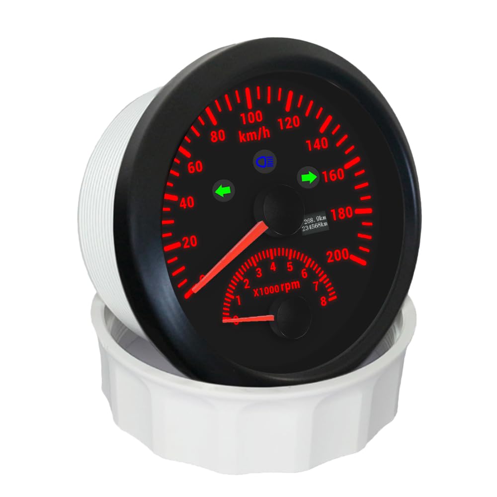 ELING Prędkościomierz GPS 2 w 1, 85 mm, 0-200 km/h, licznik kilometrów z obrotomierzem 8000 obr./min, miernik 12 V 24 V do wyścigów samochodowych, skuterów