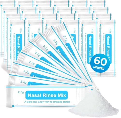 AVIDA ZEN Sal Lavado Nasal - 60 Sobres - Suero Fisiologico para Irrigación Enjuague Nasal, Aliviar Congestión Nasal - Limpiador Nasal Niños, Adultos para Nariz