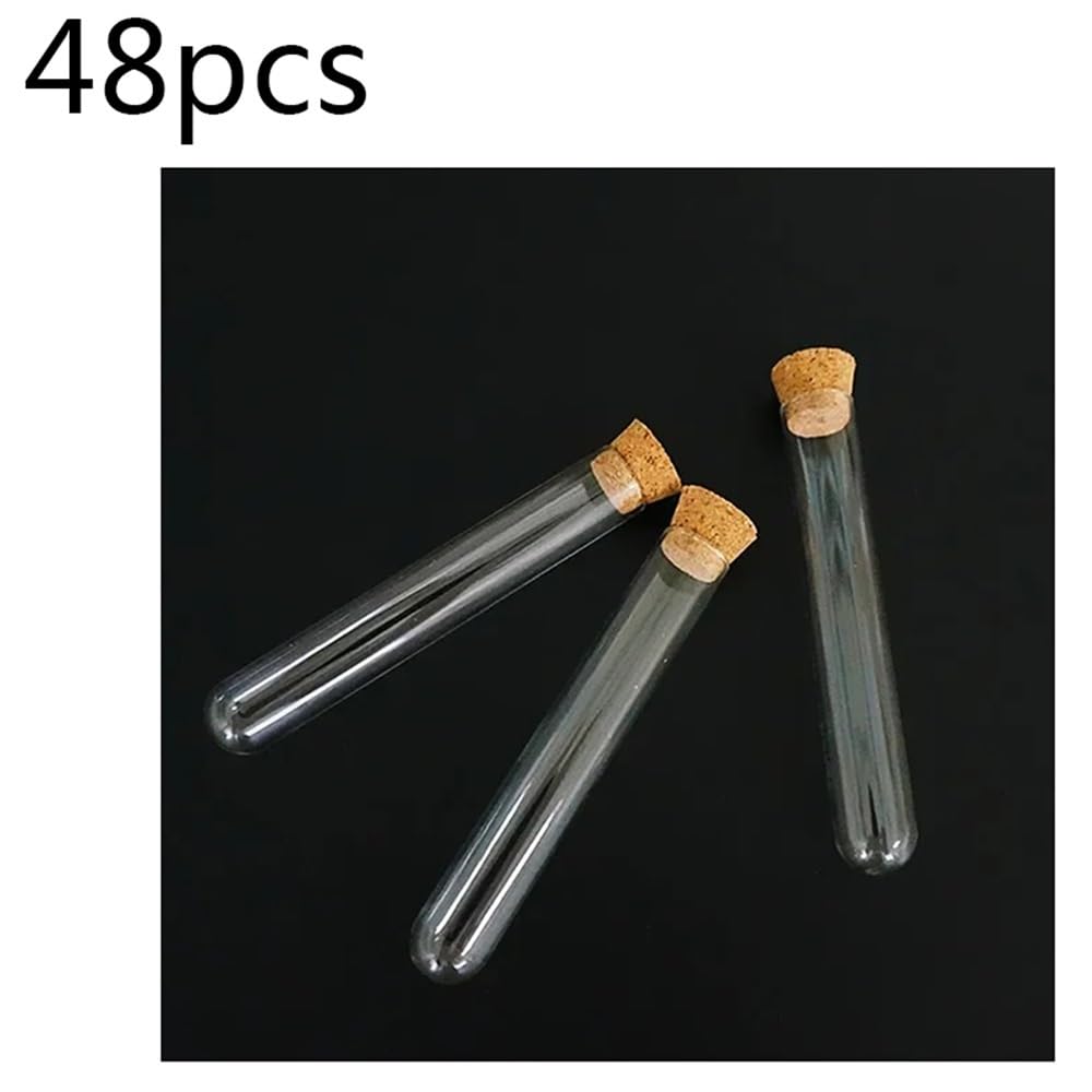probówki z przezroczystego szkła, Szklane probówki z korkami, 12 x 75 mm, opakowanie 48 sztuk
