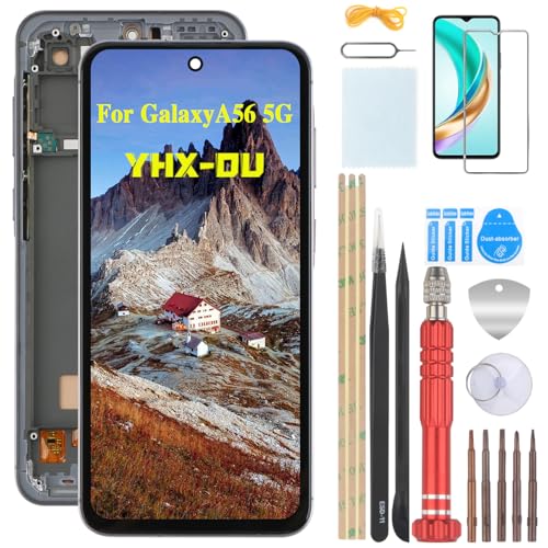 YHX OU 6.7'' incell Pantalla LCD para Samsung Galaxy A56 5G A566V/A566B/A566E/A566U/A566W LCD Kit de Reparación de Pantalla Táctil Digitalizador con Herramientas+Vidrio Templado(Negro+Marco)