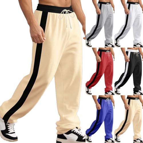 Sweatpants for Men Baggy Straight Leg Sweat Pants Fall Winter Casual Drawstring Striped Workout Joggers with Pockets