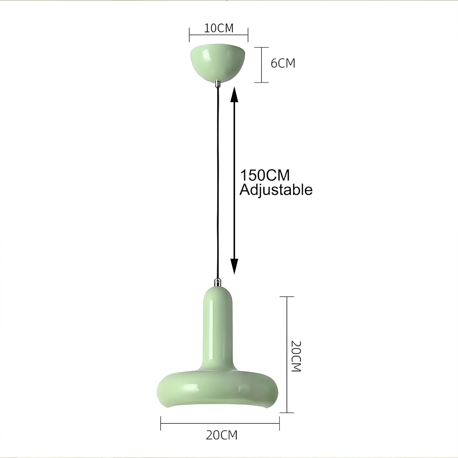 Modern Coloured Pendant Light with E26 Base and Adjustable Cable 150 cm, Metal Ceiling Lamp for Kitchen, Bedroom, Dining Room, Entryway or Cafeteria Minimalist Style (Mint Green)