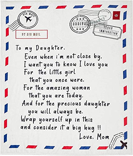 Amajoy Letter Blanket to My Daughter Letter Printed Quilts Mom for Daughter's Air Mail Blanket Positive Encourage and Love Daughter's Flannel Blanket Gifts (70x87Inch/180x220CM)