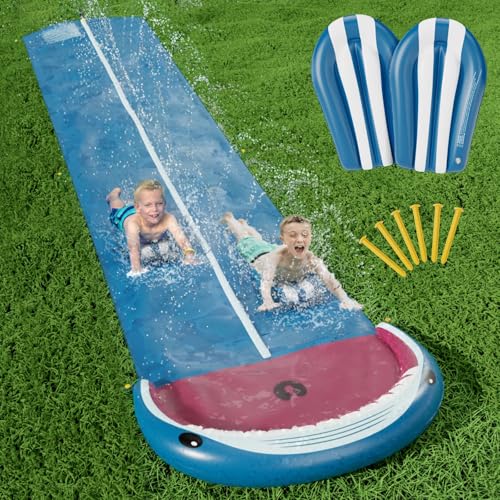 Jasonwell Toboggan aquatique pour pelouse – Toboggan aquatique robuste pour enfants et adultes avec arroseur d'éclaboussures N 2 bodyboards, jouets pour...
