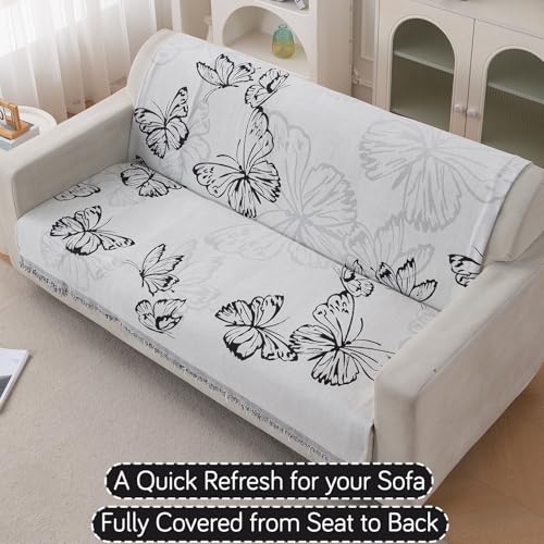 Image of HOKIPO Serene Abode Sofa Cover 3 Seater, 180x175 cm, Monochrome Butterfly