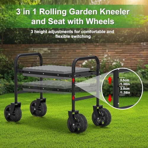 NIUXX Garden Kneeler and Seat with 360° Wheels: 3-in-1 Rolling Garden Stool with Extendable Legs - Foldable Garden Seat with Thick Pad & Tool Pouches - Heavy Duty Gardening Bench for Seniors - Image 4