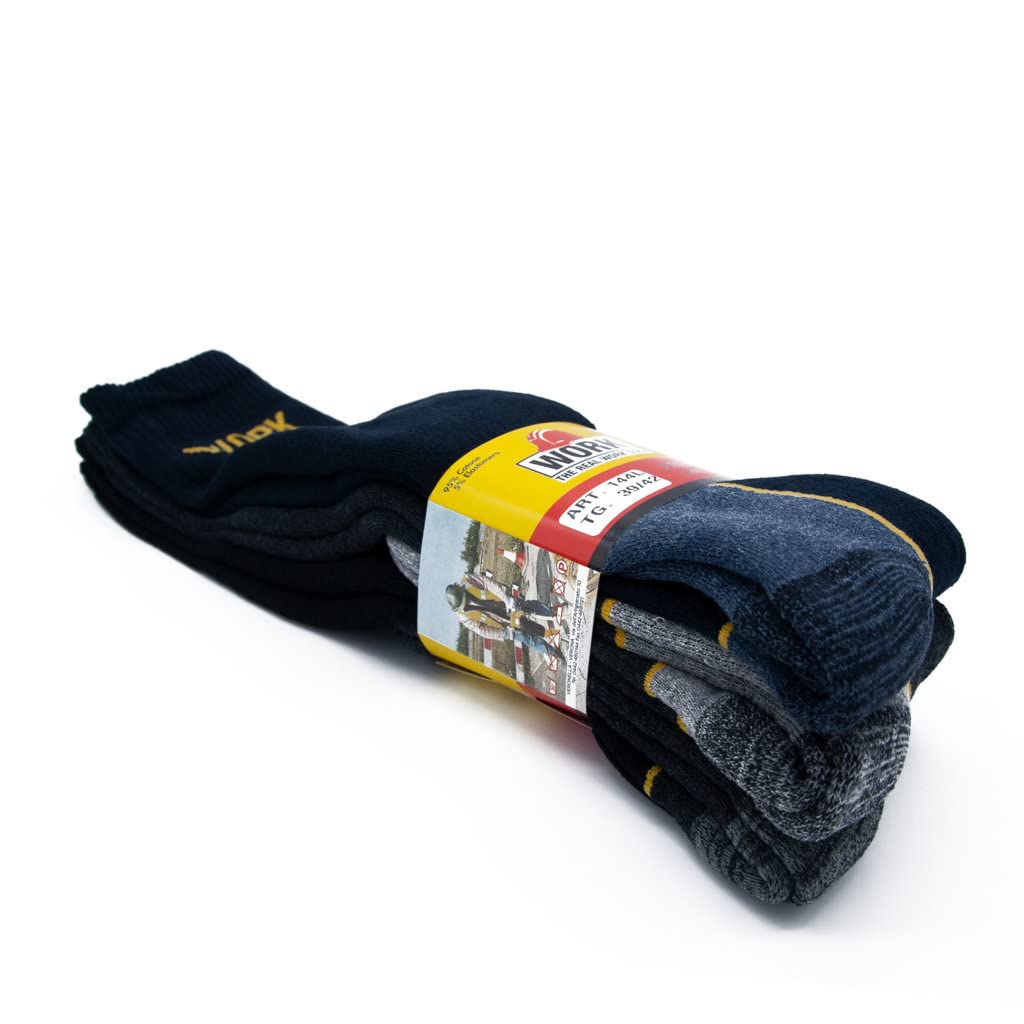 Calze lunghe da lavoro per scarpe antinfortunistiche, RINFORZATE SU PUNTA E TALLONE, in spugna di cotone, 100% MADE IN ITALY