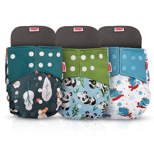 Image of LuvLap Reusable Baby Cloth Diapers Combo Pack of 3 (3 Shell + 3 Pads) Double Leak Guard, High Absorption, Stain-Proof Comfort & Protection, 3m+, Rash Free, Adjustable Waist & Height with Snap Buttons