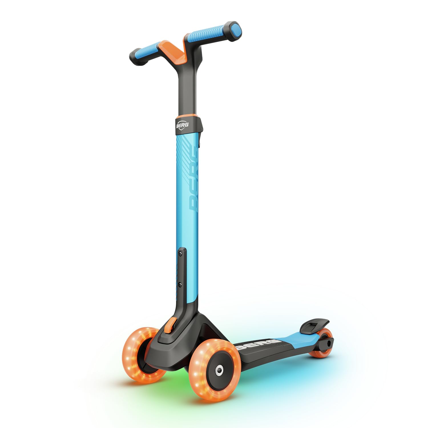 BERG Nexo Foldable Scooter with LED LEO Deck Blue for Kids Ages 2 to 12 Lightweight Adjustable 3-Wheel Kick Scooter with Foldable Frame and Light-Up Wheels for Indoor and Outdoor Play