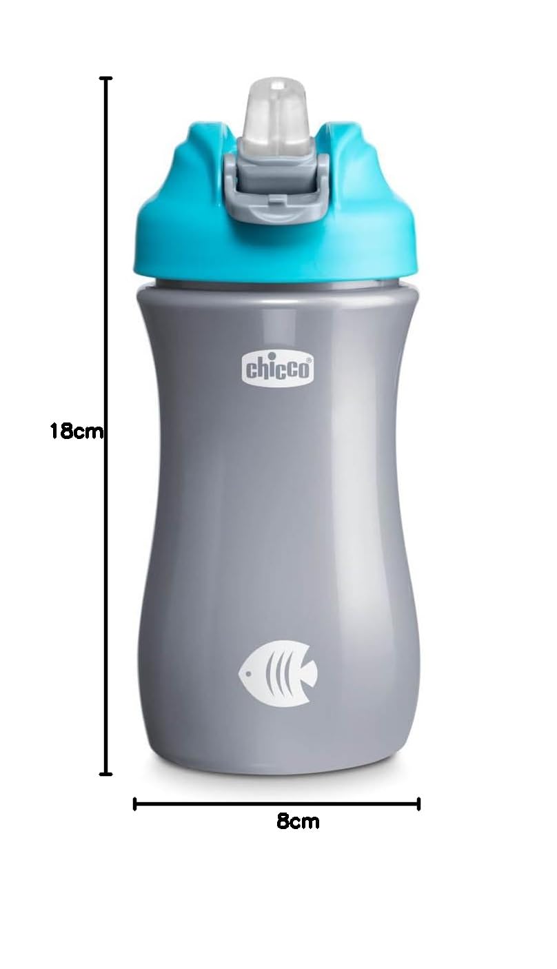 Chicco Pop-up Cup, Bicchiere Antigoccia per Bambini, Pratica Apertura, Beccuccio in Silicone, Chiusura Ermetica, Facile da Trasportare, Bicchiere per Bambini 2 Anni, Capacità 350 ml, Azzurro