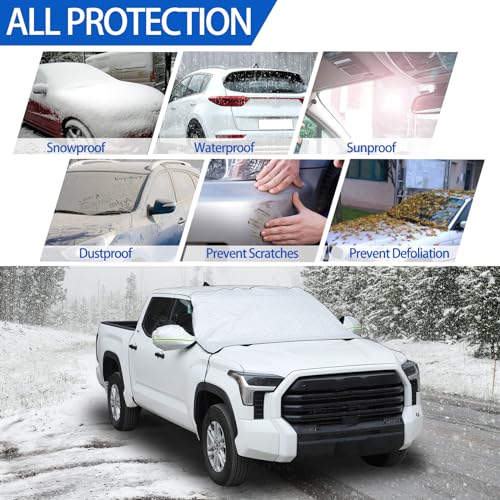 Image of Windshield Snow Cover Fit for Toyota Tundra 2022-2024, Front Windshield Cover for Ice and Snow, Windshield Ice Cover Protects from Rain, Sun, Frost (Silver)