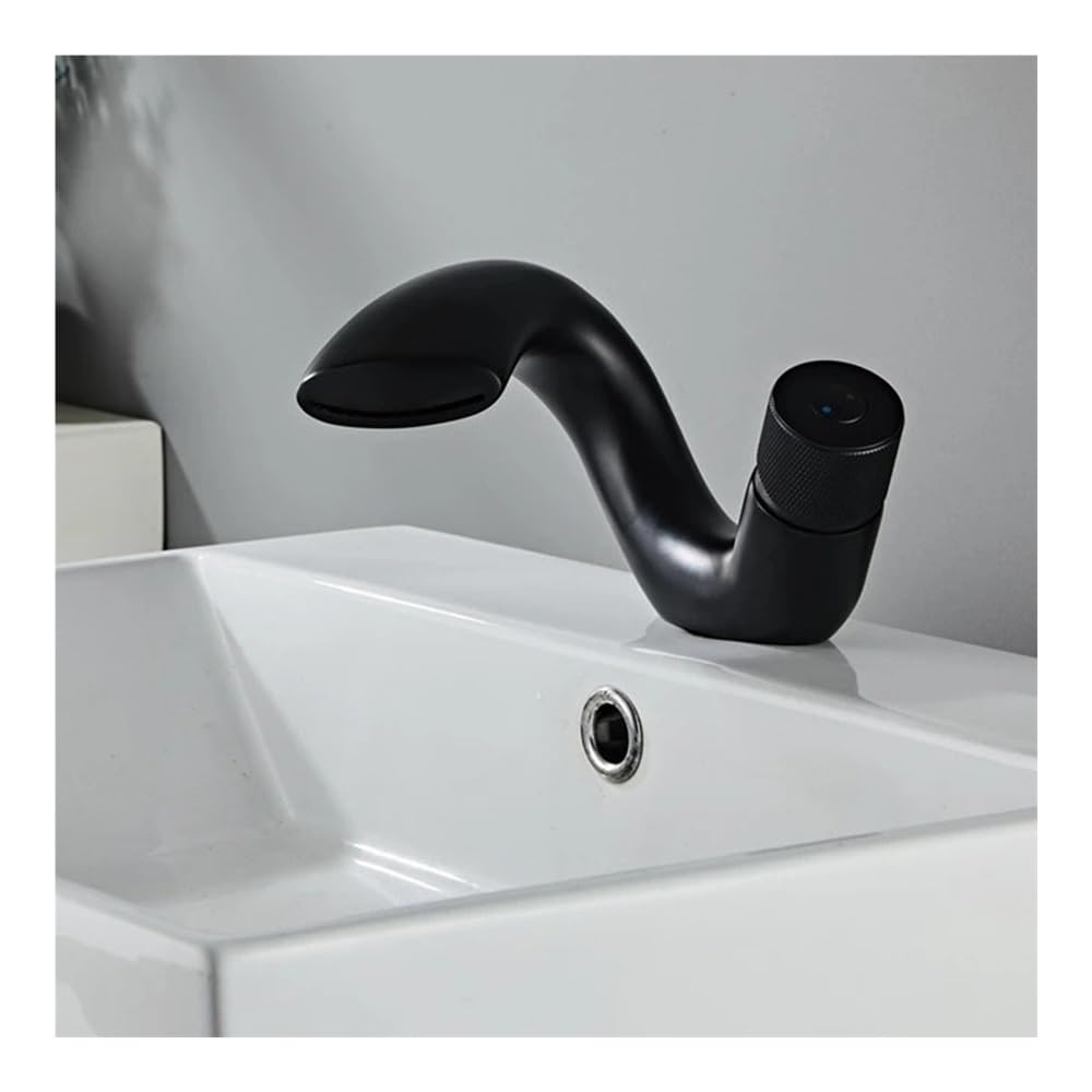 Blyqxs Black Gold Basin Faucets Modern Bathroom Mixer Tap Brass Washbasin Faucet Single Handle Single Hole For Bathroom Gly-125(Black)