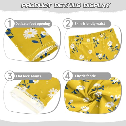 Retro Daisy Yellow Floral Girls Leggings Soft Stretch Workout Yoga Dance Pants for Kids Casual Tights3