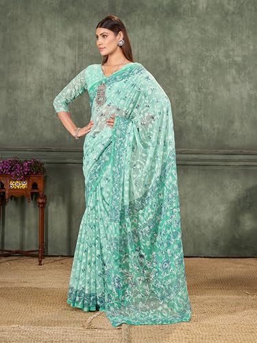Image of Garden Vareli Summer Roganza Viscose Brasso Floral Print Saree with Unstitched Blouse Piece