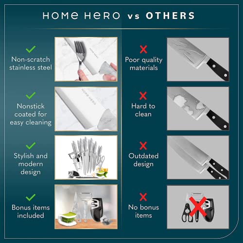 Home Hero Kitchen Knife Set with Sharpener - High Carbon Stainless Steel Knife Block Set with Ergonomic Handles (20 Pcs - Marble)