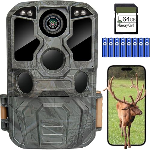 KJK Trail Camera, WiFi 8K 84MP with 64GB Memory Card, Game Camera with Night Vision, 0.05s Trigger Motion Activated, IP67 Waterproof 130°Wide-Angle 42pcs No Glow Infrared LEDs