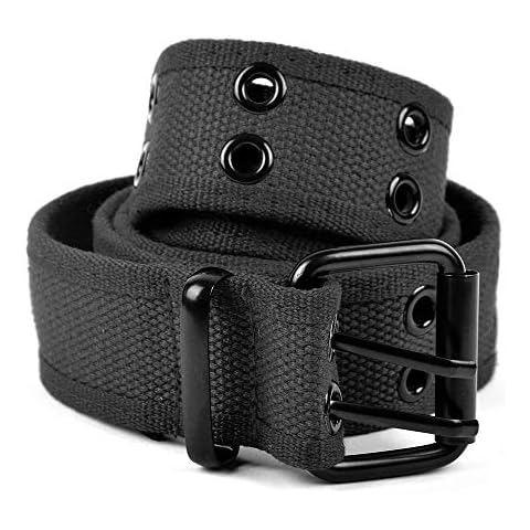 Casual Unisex Canvas Belt Double Hole Belt - Double Grommets Belt for Men and Women - Black - Large Cover
