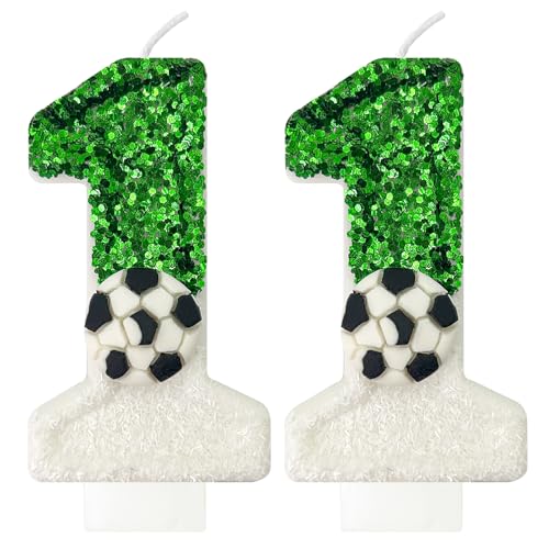 JonesLi Soccer Birthday Candles Cake Topper for Girl and Boy, Wedding Cakes, Anniversaries, Party Celebrations, Birthday Decorations (Green White, 11)