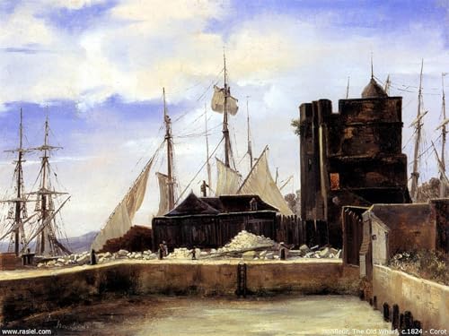 Peinture murale Honfleur le Vieux Port Corot déco salon moderne