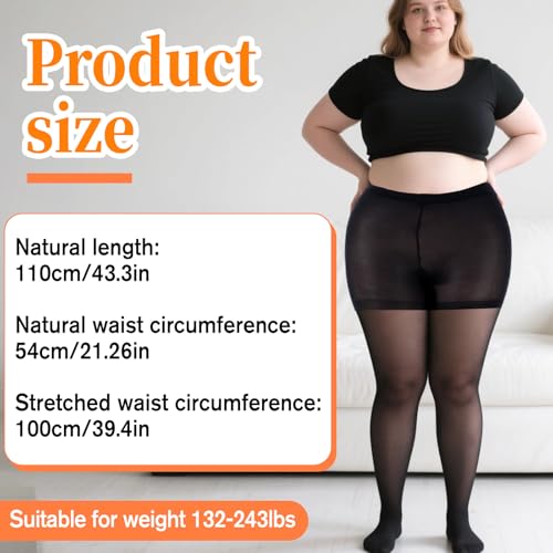 Image of Piriuuo 2 Pairs Plus Size Sheer Tights for Women, Plus Size Stockings 20D Control Top Pantyhose with Reinforced Toes Ultra Thin High Waist Black Pantyhose Stockings