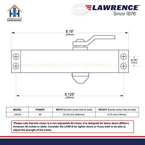Door Closer for Residential and Light Commercial Door Use Dark Bronze Finish Backcheck LH534 3 Hour Fire Rated ANSI BHMA Certified #4 Power Size Door Closer for Garage to House Door - Thumbnail 5