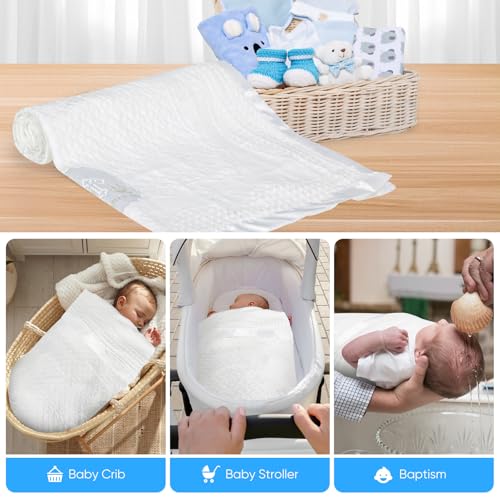 Image of Baptism Christening Gifts for Girls Boys White Baby Blanket Embroidered Shawl Towel Newborn Neutral Baptismal Gifts