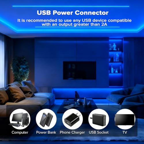 Image of 5V COB Blue Led Strip Light 6.56FT USB Powered CRI90+ LED Tape Lights with Dimmer, 8mm Width Dimmable High Density Flexible Strips for TV Under Cabinet Bedroom