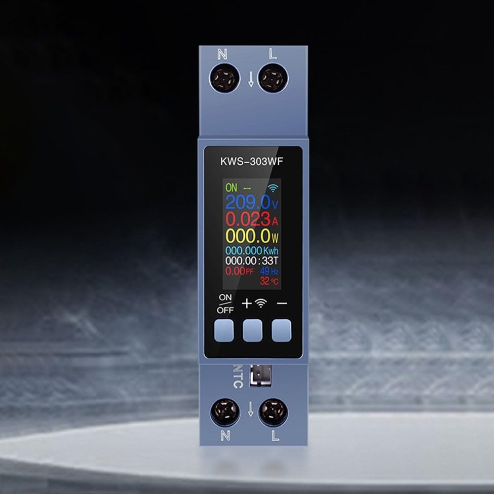 KWS-303WF WLAN DIN Hutschienen Stromzähler 40A, Multifunktionaler Spannungs- Und Strommesser Mit HD Farbdisplay, Fernsteuerung Per App, Energieverbrauchsanzeige, Überlastschutz
