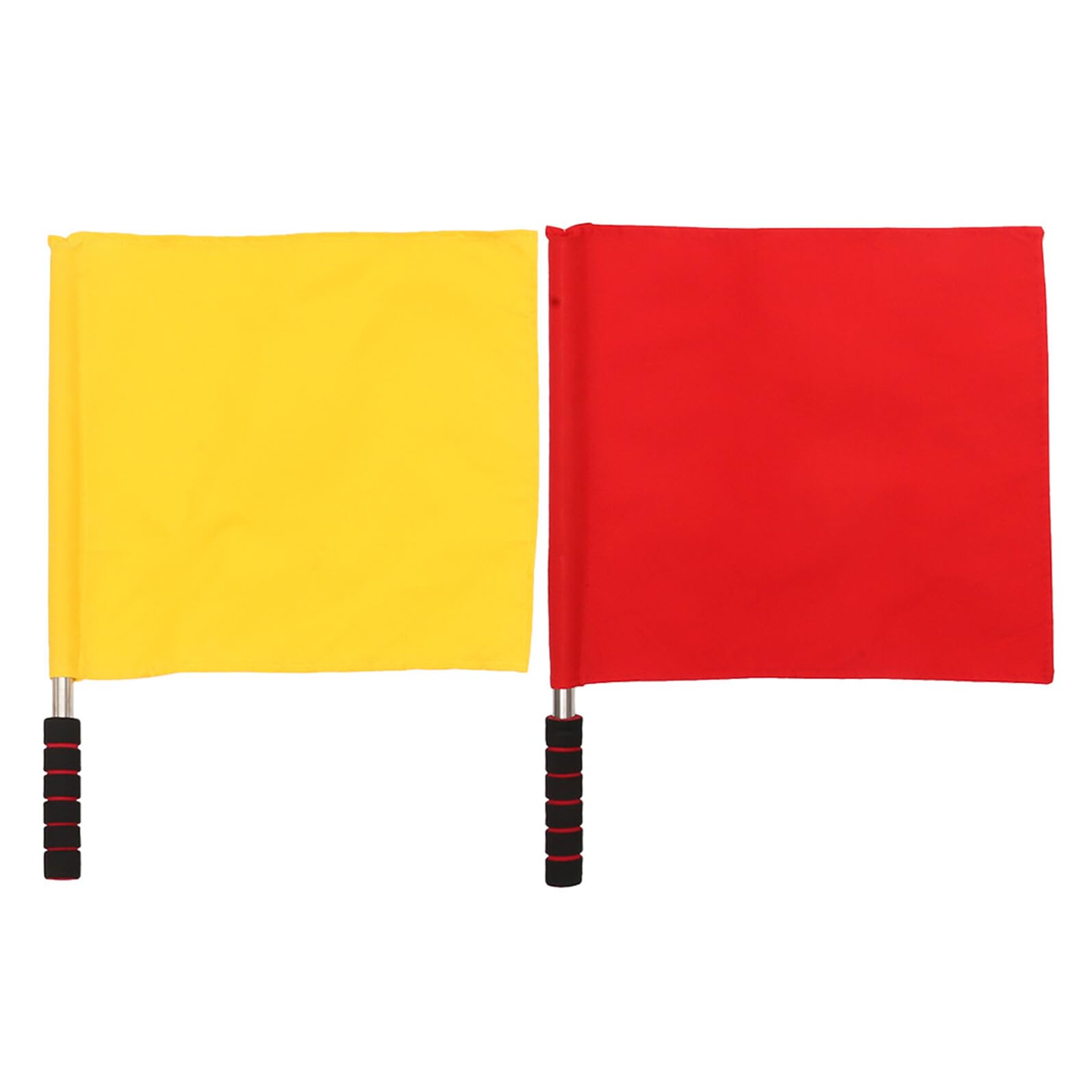 Genérico 2 piezas Banderas de Árbitro de Competición con Mango de Acero Inoxidable Señales Deportivas Resistentes Colores Rojo y Amarillo para Uso Campo y Eventos