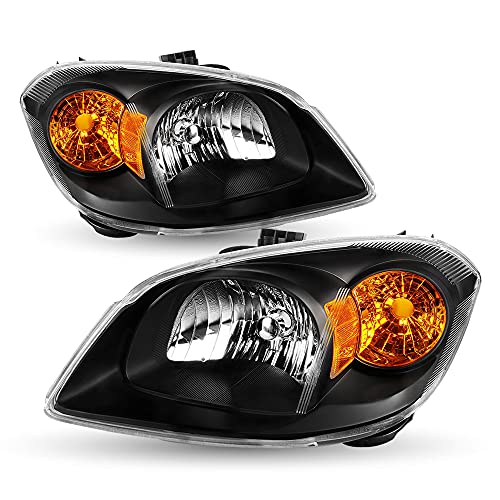 TUSDAR Headlight Assembly Set Compatible with 2005-2010 Chevy Cobalt / 2007-2010 Pontiac G5 / 2005-2006 Pontiac Pursuit (Black Housing & Amber Reflector)