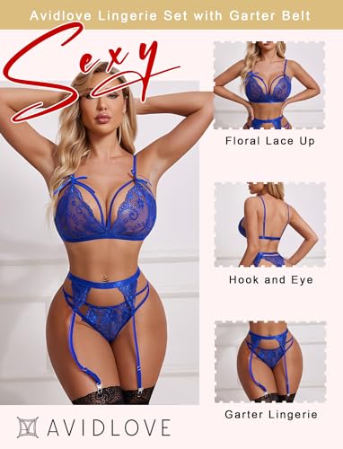 Image of Avidlove Women Lingerie Set Lace Teddy Strap Babydoll Bodysuit with Garter Belts