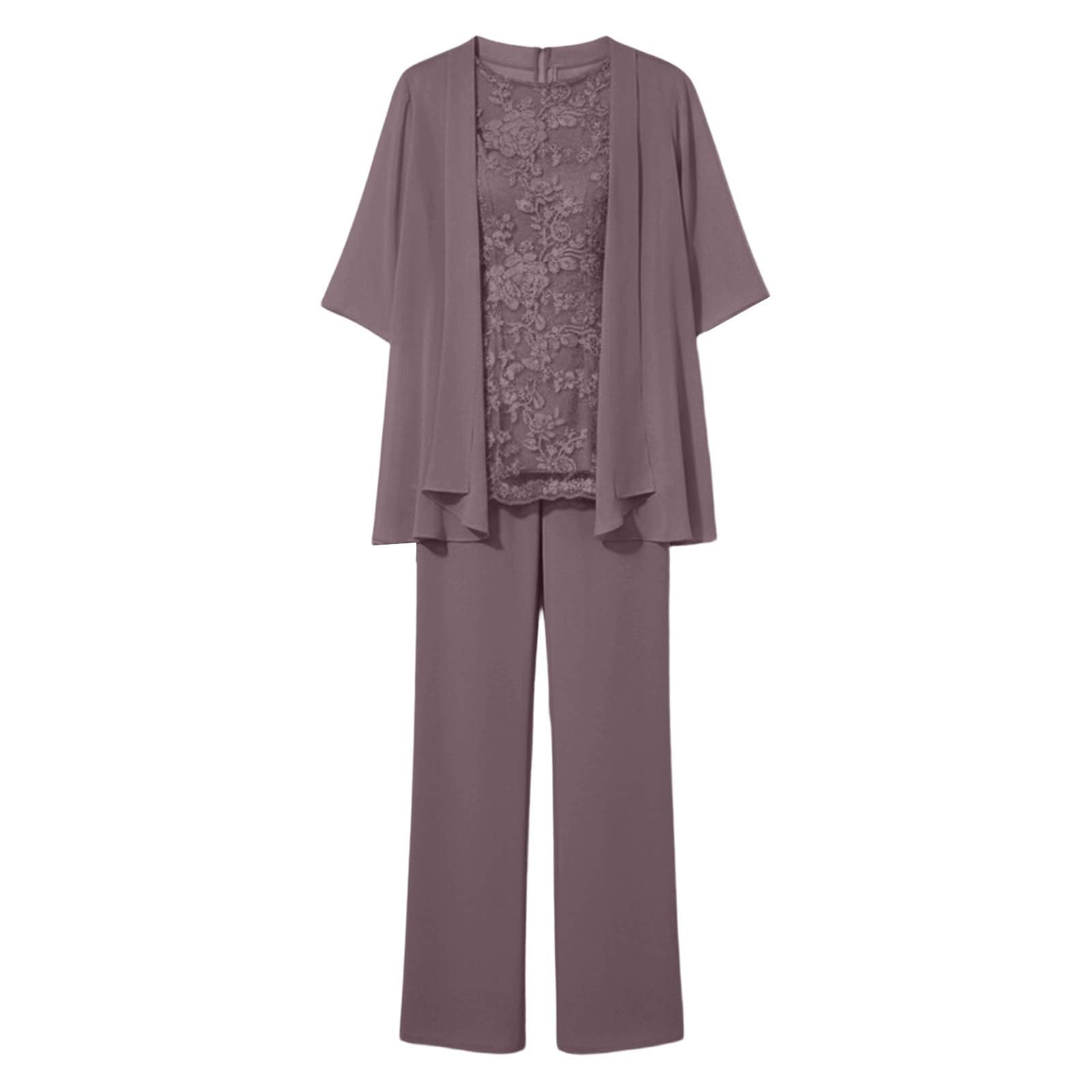 Costume de mère de la mariée pour femme - Pantalon en mousseline de soie - Costume de soirée formelle - Pantalon et chemise - 3 pièces - Couleur unie - Tenue de loisirs - Tenue opaque - Grande taille