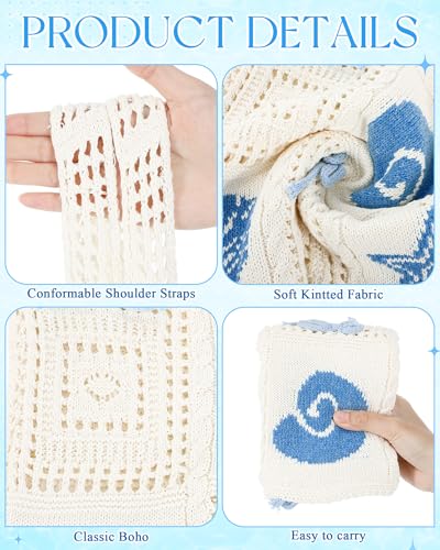 Bolsa de Playa tejida estilo crochet azul para mujeres miniatura 5