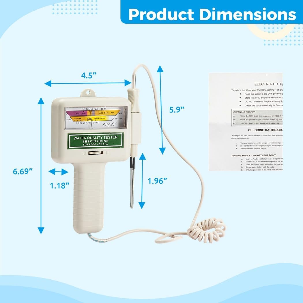 Water Monitor, Portable Chlorine Level Tester Ph Meter for Aquarium, Spa, Swimming Pool, Drinking Water, 2-in-1 Water Quality Tester, Ph Chlorine Tester