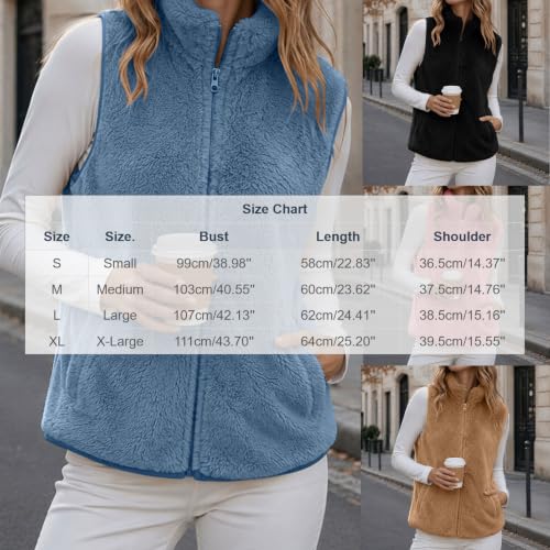 Womens Fleece Vest Zip Front Stand Collar Pockets Casual Fall Layering Top - image 5