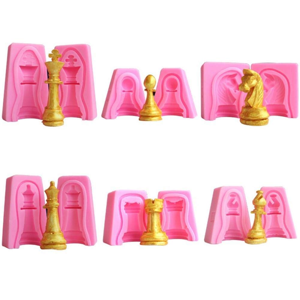 Lankater F101 Set Of 6 3D International Chess Piece Chocolate Candy Mold Kit, Chess Silicone Cake Cupcake Fondant Decorating Tool, Beeswax Candle Soap Crayon Melt Epoxy Resin Casting Mould