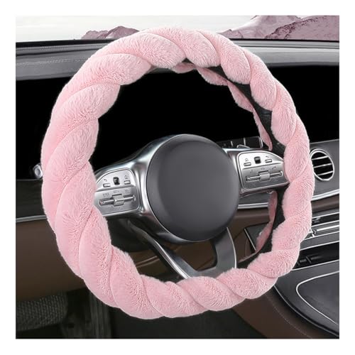 KVAEY Fluffy Car Steering Wheel Cover 15 Inches Anti-Slip Round Fuzzy Winter Steering Wheel Protector Soft Warm Plush Steering Wheel Cover for Women Girls Car Accessories (Pink D-Shaped)