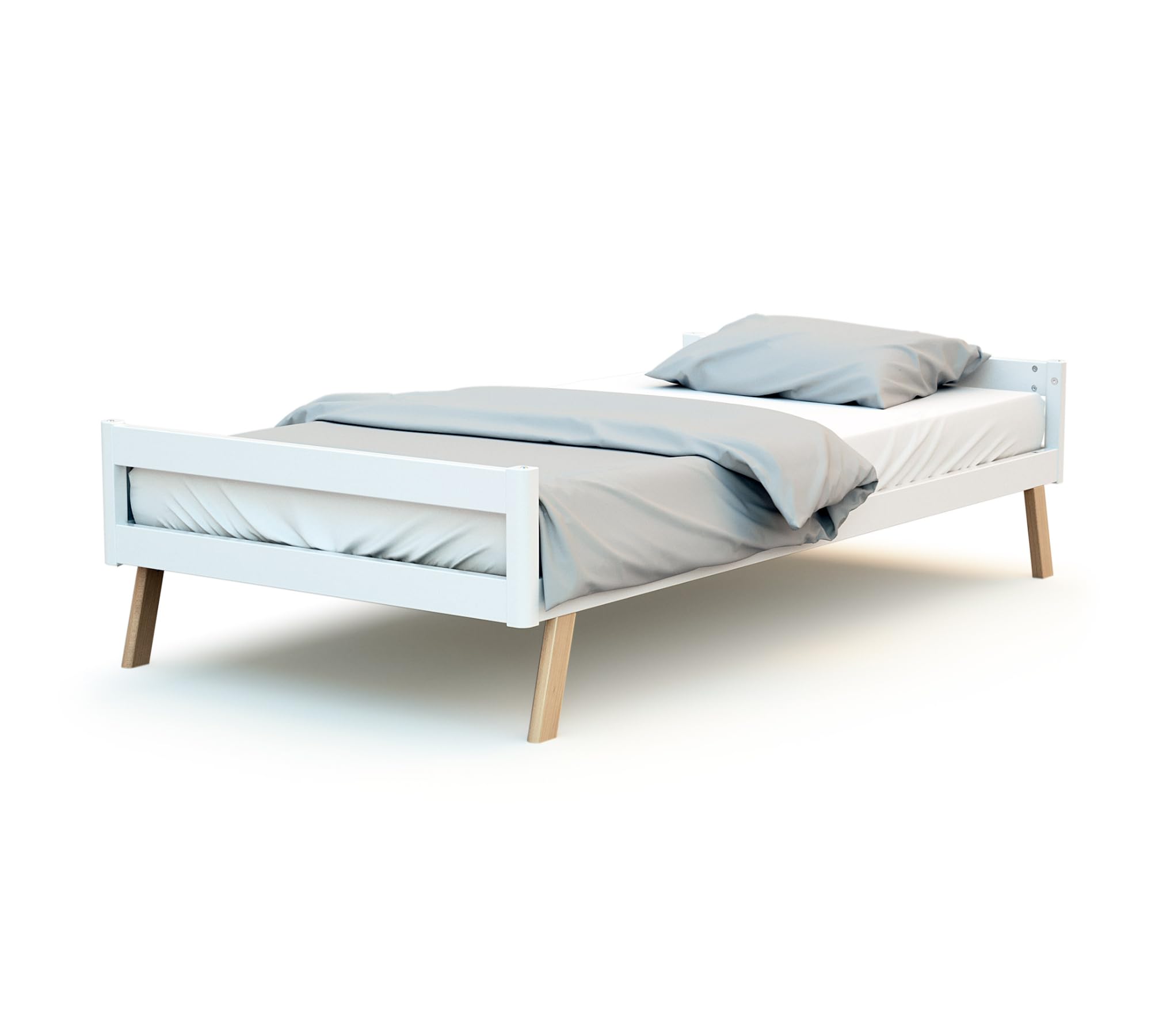AT4 - Cuna bebé casita evolutiva CONFORT madera - Blanco/Haya Barnizada - 70 x 140-146 x 74,50 x 162,50 cm
