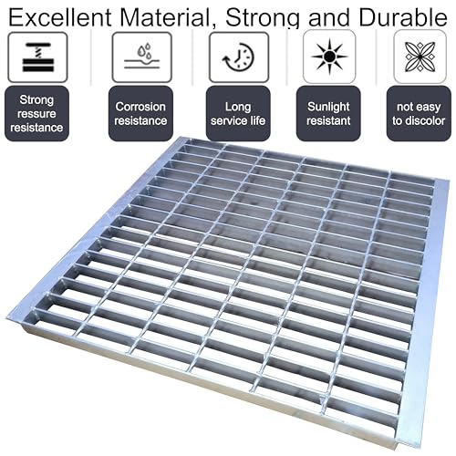image for MASSLUNT Galvanized Steel Drain Grate with Base, 24x24 Outdoor Drain C