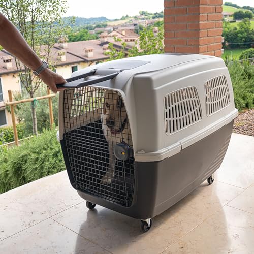 Ferplast Trasportino Cane CLIPPER PLUS, IATA, Trasportino Cane Taglia Grande max 60 Kg, Trasportino Rigido, Chiusura Sicura, con Doppio Vano per Accessori, Maniglia Estraibile, 105 x 75 x h 79 cm